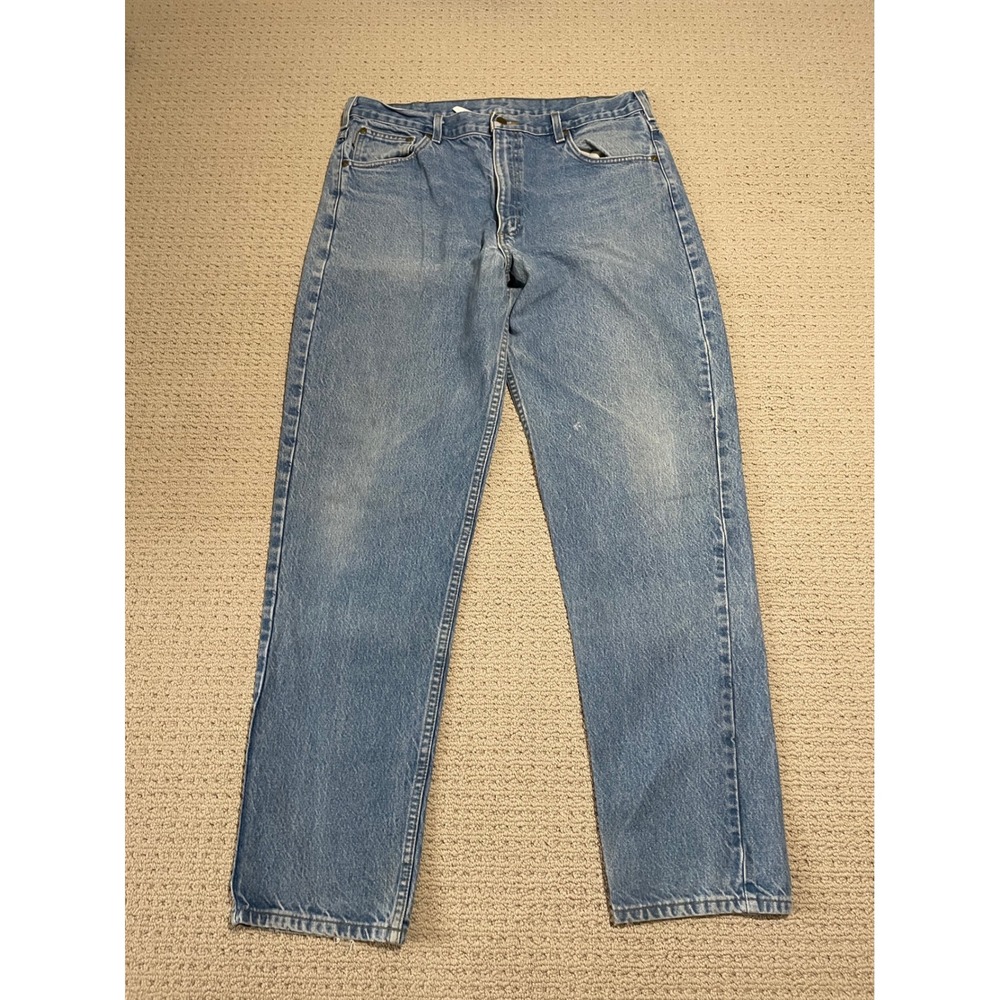 Carhartt B17STW Relaxed Fit Tapered Leg Jeans Mens 38x33 Stonewash Blue Denim
